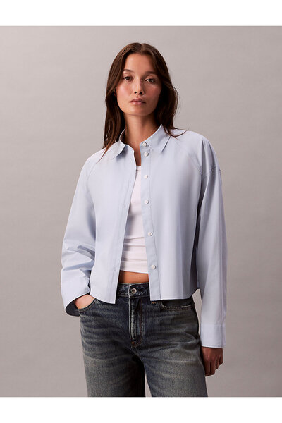 Calvin Klein Kadın Solid Boxy Fit Crop Gömlek