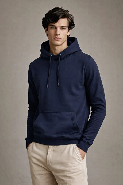 DAMGA JEANS Men's Premium Casual Blue Hooded Sweatshirt