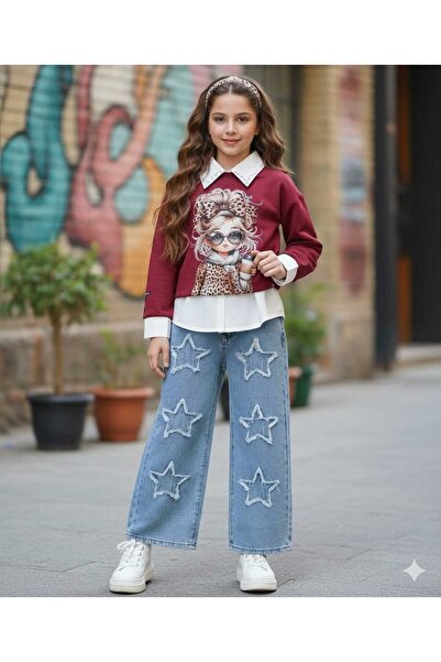 Bisahane Κοριτσίστικο παντελόνι, πουκάμισο, φούτερ, σετ 3 τεμαχίων