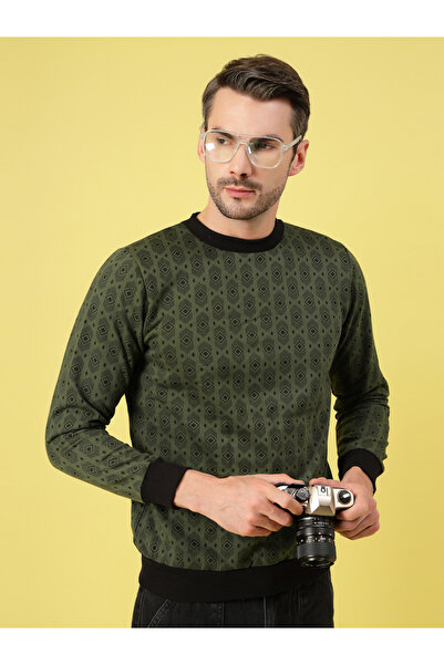 Rigo By Styli Men Olive All Over Print Fleece Sweatshirt