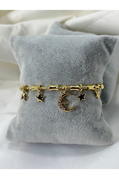 divakse سوار فولاذي قابل للتعديل مطلي بالذهب مع تعليقة على شكل نجمة وهلال