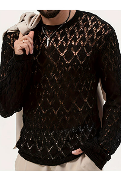 Take Two By Styli Men Black Knitted Texture Long Sleeve T-Shirt