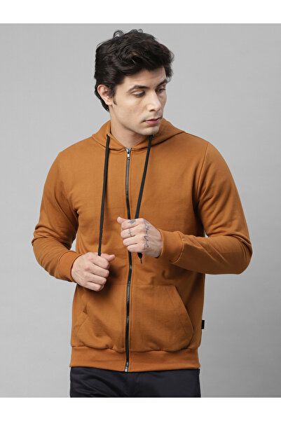 Rigo By Styli جاكيت رجالي بني اللون من الصوف بغطاء رأس