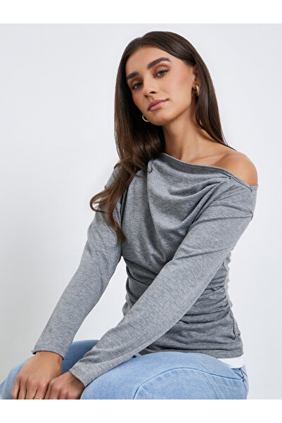 Styli Women Grey Off-Shoulder Long Sleeve Top