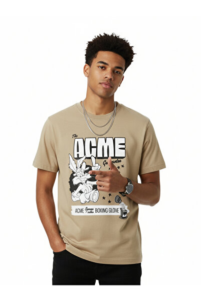 Looney Tunes By Styli Men Beige Cotton Round Neck T-Shirt