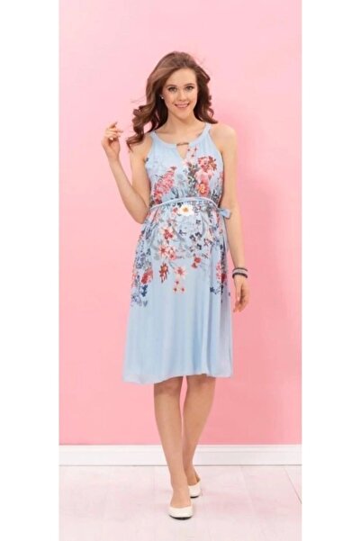 Desen Hamile Giyim Blue Floral Short Maternity Dress