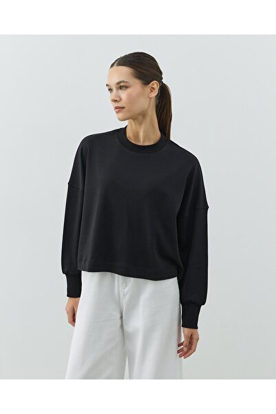 Aybikestil Penye İnterlok Crop Kısa Bluz Siyah