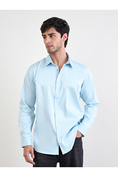 Styli Solid Cotton Lycra Slim Fit Spread Collar Shirt