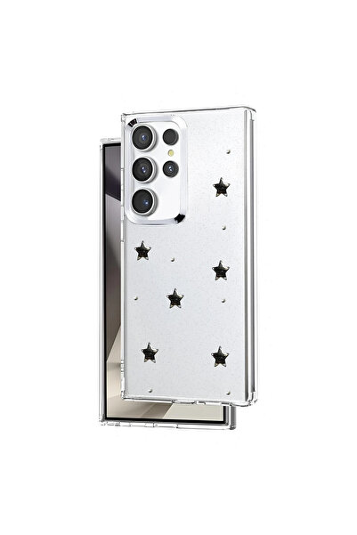 UnDePlus غطاء حماية لهاتف سامسونج جالاكسي S24 ألترا شفاف مع نقش بارز ونمط لامع على شكل فيونكة