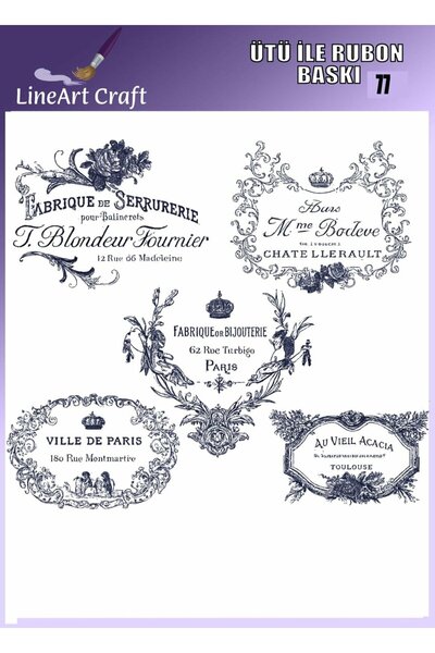 LİNEART N: 77 Kaligrafik Yazı Desenli Kumaş Transfer, Ahşap Transfer, Rub On ...