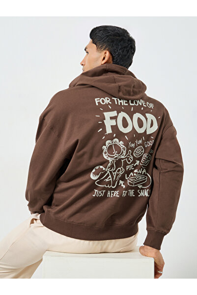 Styli Men Brown Garfield Food Graphic Hoodie