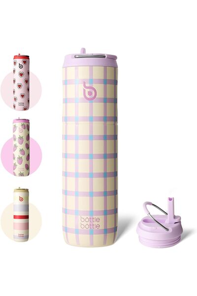 Generic زجاجة ماء معزولة سعة 24 أونصة مع غطاء من القش ومقبض للرياضة والسفر وصالة الألعاب الرياضية المصنوعة من الفولاذ المقاوم للصدأ