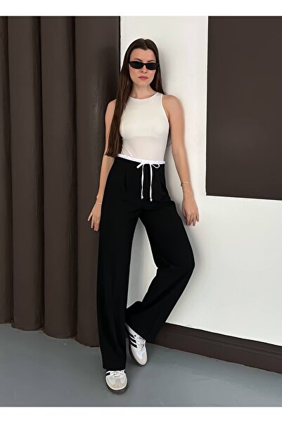 MAXXANA Palazzo Fabric Pants with Waist Ties