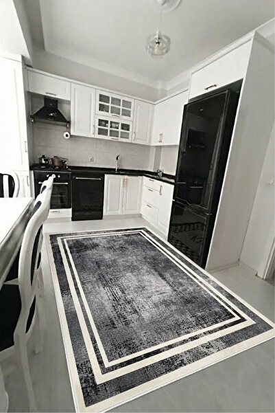 VOPTEKS Beyaz Gri Halı Mutfak Halısı Makinede Yıkanabilir Halı Kaymaz Taban Halı