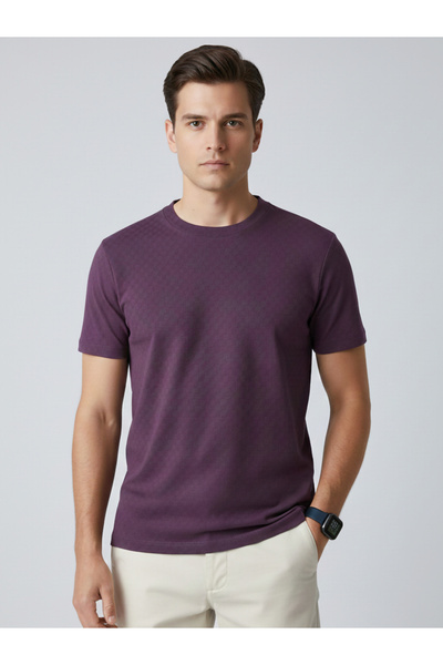 Clans & Hans By Styli Men Purple Textured Crew Neck T-Shirt