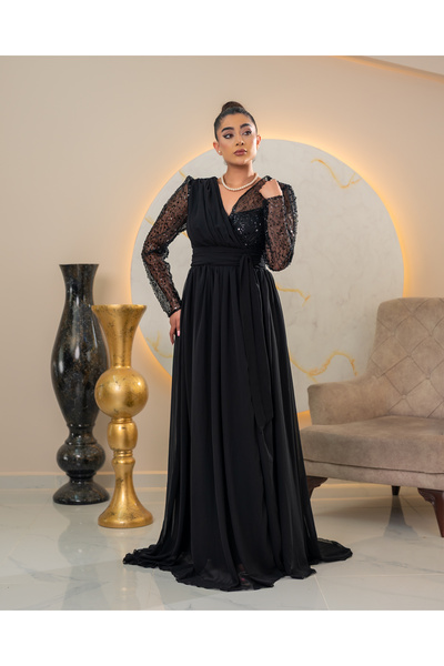 Matik Abiyem Elegant Low Back, Glitter Detailing, and Slit Long Evening Dresses – Designed for Special Occasions