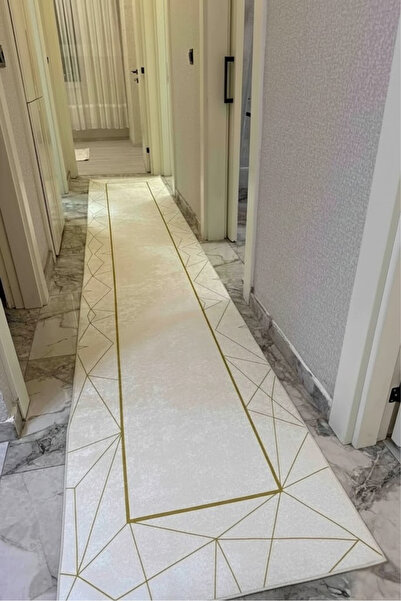 VOPTEKS Beyaz Gold Halı Yolluk Makinede Yıkanabilir Halı Kaymaz Taban Halı