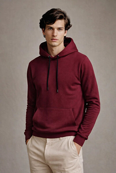 DAMGA JEANS Ανδρικό φούτερ με κουκούλα Premium Casual Claret Red