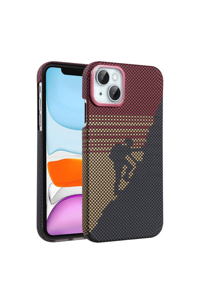 UnDePlus Apple iPhone 14 / 13 Kılıf Kevlar Desenli Karbon M-Safe Magnetik Şar...