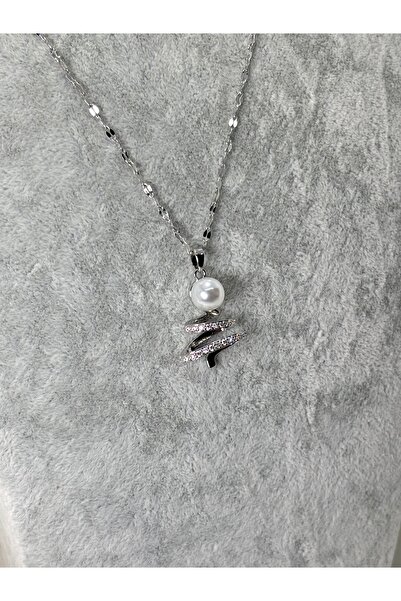 divakse Steel Necklace Christmas Tree Zircon Stone Pearl Silver