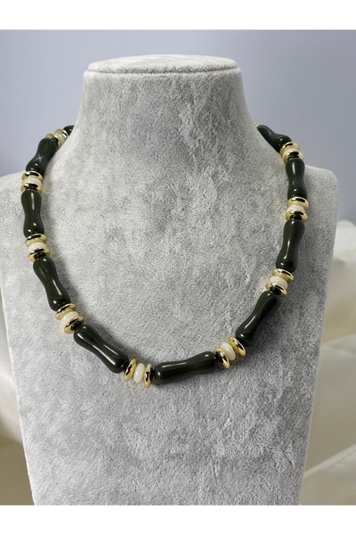 divakse Necklace Fine Bone Stone Green White