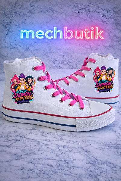 MECH BUTİK Αθλητικά παπούτσια για κορίτσια Huntrix με τύπωμα Λευκά με κορδόνια