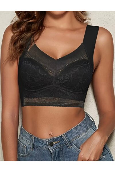 QUEENELA Black Lace Shaping / Sculpting Unbuttressed Bra Without Underwire