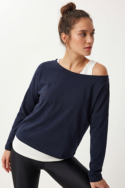Lovelyİstanbul Bluză din viscoză cu umeri deschisi LEN0045 ALB MARINE