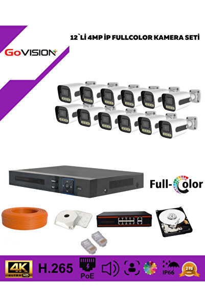 12 KAMERALI ULTRAHD 4K ÇÖZÜNÜRLÜK GECE GÖRÜŞLÜ WARMLED FULLCOLOR H265 POE 4MP IP BULLET KAMERA SETİ