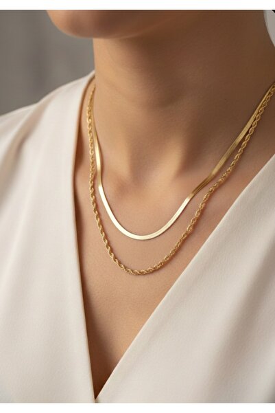 stainless steell قلادة من الفولاذ 316L بسلسلة مزدوجة ملتوية باللون الذهبي