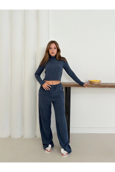 ZENGEZUR MALL Xmpdby Turtleneck Knitted Suit Navy Blue St265865 (220129) (Siz...