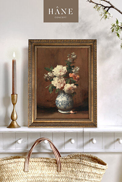 Hane Concept Vintage Çiçek Natürmort Çerçeveli Tablo | Vintage Çiçekli Çerçeveli Tablo