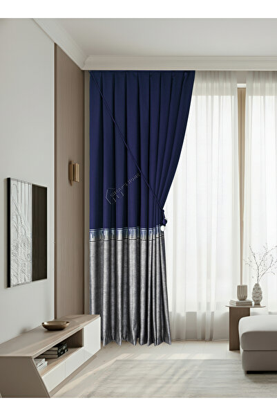 cheap's home Bordürlü Piyano Desen Sık Pileli Modern Pano Fon Perde