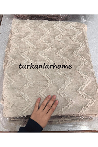 turkanlarhome 200 X 170 cm Chenille Sofa Cover Bohemian Textured Zigzag Pattern Beige