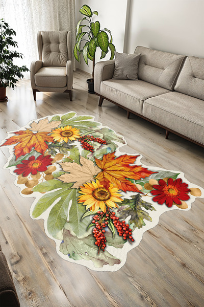 YTR HOME Dijital Baskı Yıkanabilir Kaymaz Taban Dekoratif Salon Mutfak Halısı...