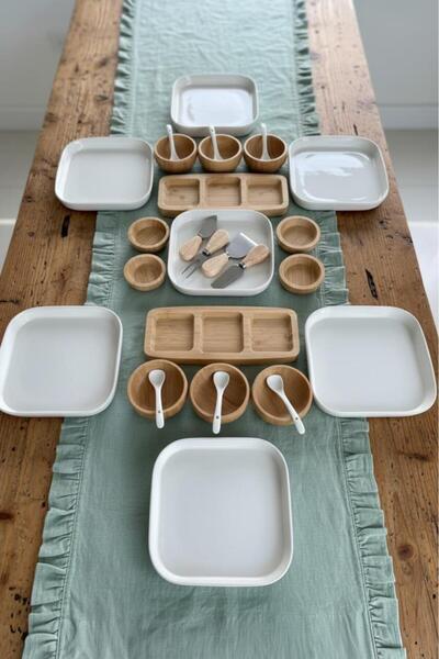 Atbyhome Aven 6 Kişilik 29 Parça Doğal Bambu - Seramik Kahvaltı Takımı – Kahv...