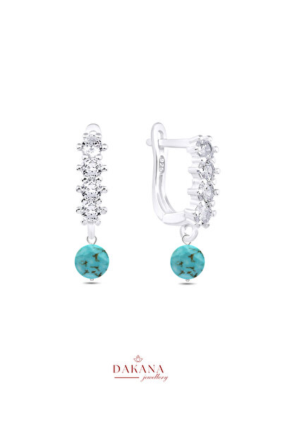 DAKANA JEWELLERY Sertifikalı Turkuaz Taşı Faset 1 cm Gümüş Dikdörtgen Doğal T...