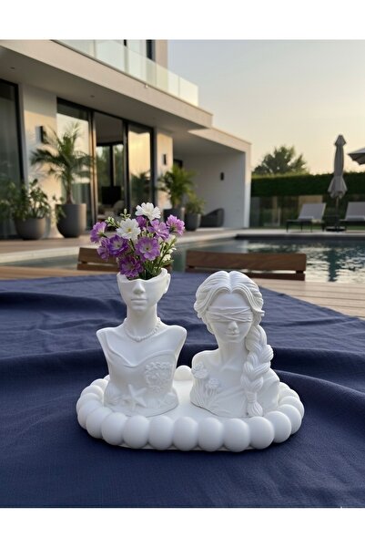 markasi Helen Bohem Büst ve Gözü Kapalı Kadın Figürlü Dekoratif Set/Ürün - Bubble Sunumluk Beyaz Obje