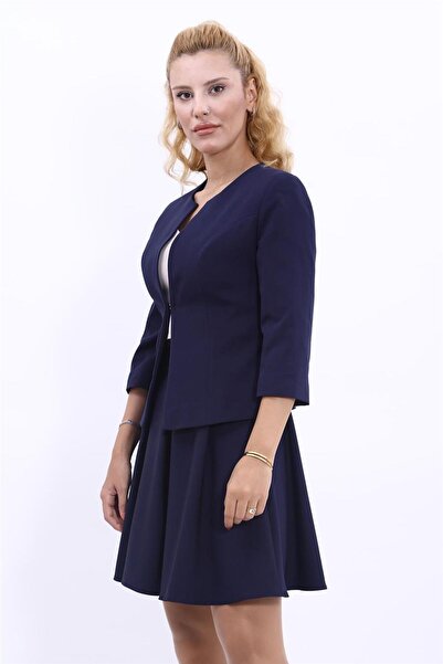 ÖNDER ÖZSOY Zero Collar Short Classic Women's Jacket-Navy Blue