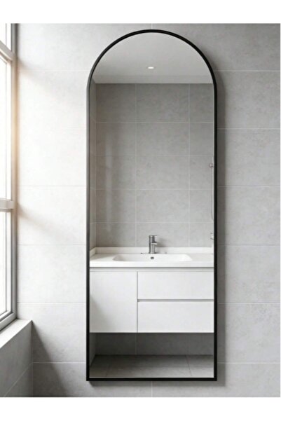 Mtanvxay Black Aluminum Frame Arched Mirror Free Standing Wall-Mounted Full Length for Bathroom Living Room