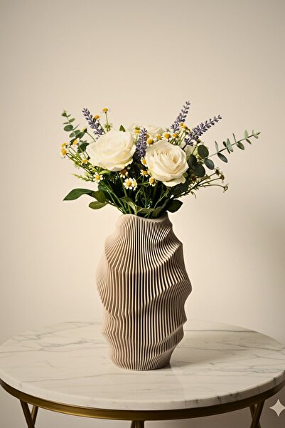 3D Modern Dalga Formlu Dekoratif Vazo – Minimal Tasarım