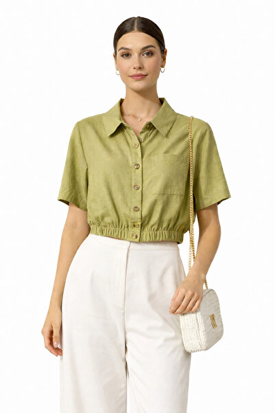 Batik Beli Lastikli Kısa Kol Gömlek