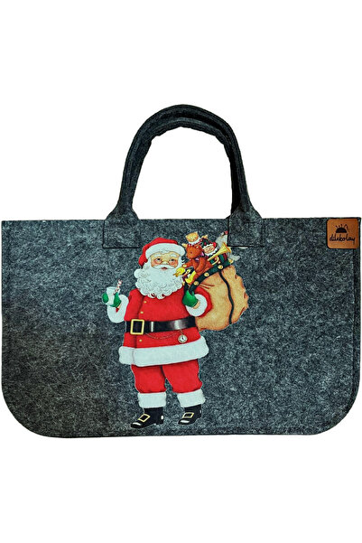 dilekolay Felt Large Capacity Daily Shopping Bag - Multi-Purpose Bag - New Year - 35X22X15Cm