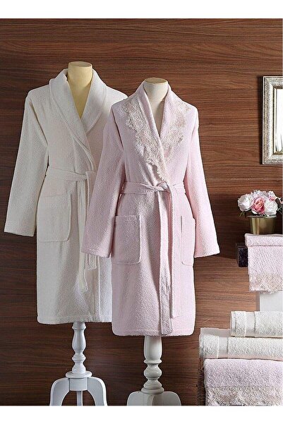 Taç Lüks Aile Bornoz Seti Angeli Pembe-Ekru