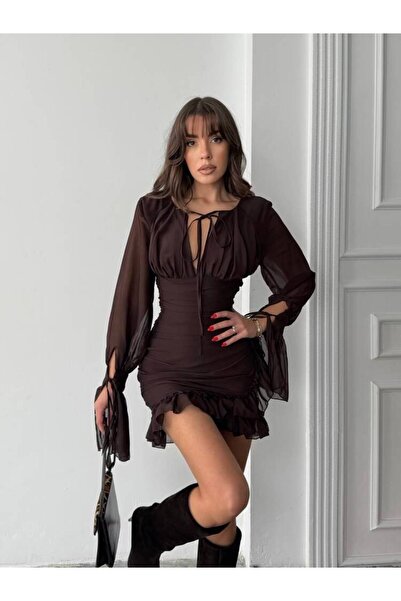 MAXXANA Şifon Kumaş Süper Mini Zarif Elbise