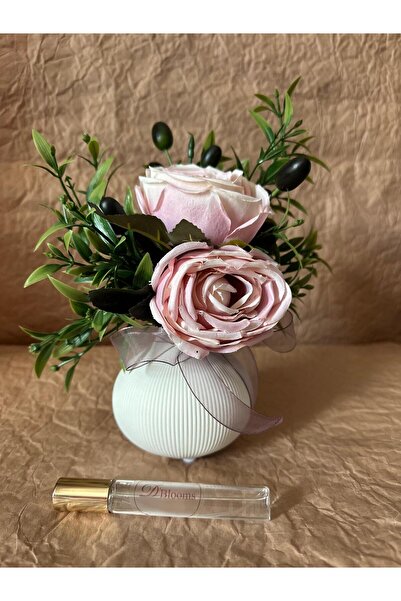 DBlooms D’Blooms Solmayan Şıklık Pembe Gül Oda Parfümlü Seramik Vazo