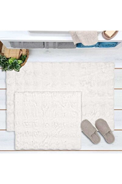 Evidea Soft Bubble 2'li Banyo Paspası - Krem - 60x100 cm + 50x60 cm