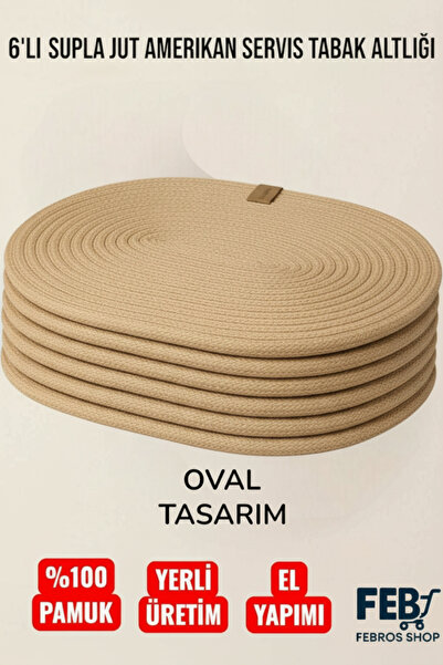 Febros 6-Piece Oval Jute Placemat American Dinner Set – 100% Cotton, Handmade, Non-Slip Round Plate Mat