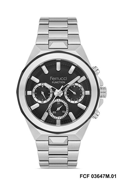Ferrucci 43 mm Function Men's Wrist Watch with Black Dial Gray Color Adjustab...