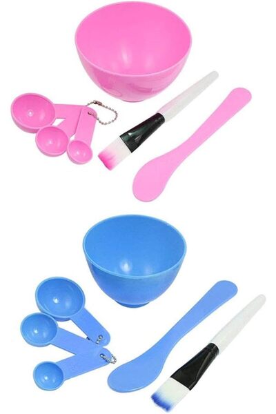 unbranded مجموعة وعاء وفرشاة لقناع الوجه، 4 في 1 وعاء بلاستيكي لخلط قناع الوجه، فرشاة، ملعقة، عصا، أداة للوجه
